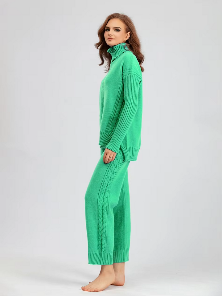 Scarlett™ - Chic High-Neck Knit Sweater & Loose Pants Set