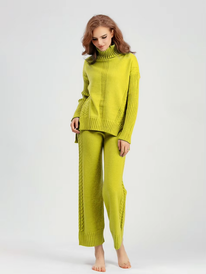 Scarlett™ - Chic High-Neck Knit Sweater & Loose Pants Set
